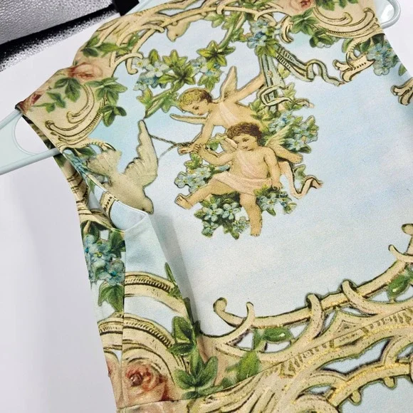 Y2K Michal Negrin Tank Top Green Blue Angels Floral Brocade Rhinestone V-neck S - Picture 9 of 10